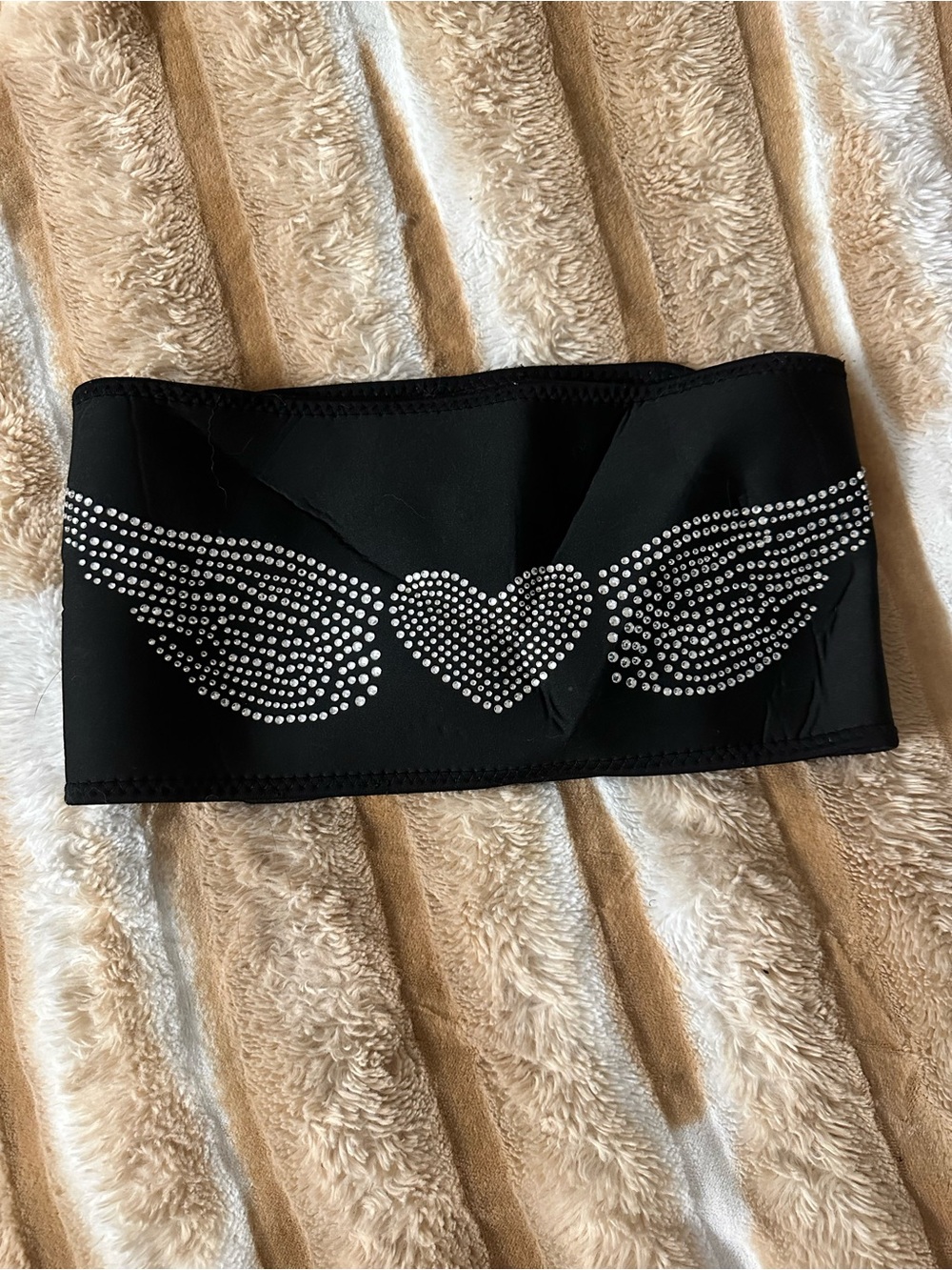 Black Waist Trainer Bandeau with Rhinestone Heart & Wings